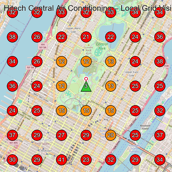 Hitech Central Air Conditioning GeoGrid visibility map for Hvac Contractor in New York